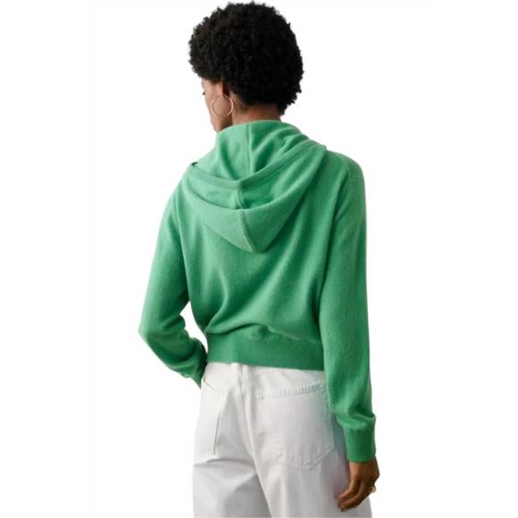 NEW WHITE + WARREN cashmere racket cropped zip hoodie in retro green - Picture 2 of 3